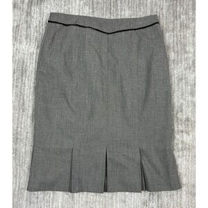 Apostrophe Pencil Skirt Womens 10 Gray Lace Trim Pleated Hem Stretch Workwear